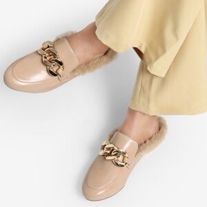 Chain Closed Toe Fur Lined Mules loafers